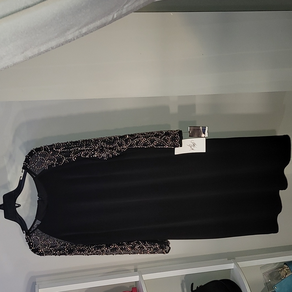 Cheeta B Black Dress w/Sheer Sequin Sleeves